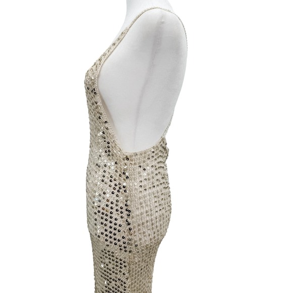 Retrofete Dress Marie Sequin Crochet Maxi White Ivory Gold Long XS / S Strappy - Picture 8 of 16